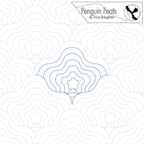 Quilting pattern with concentric circles and star shapes, branded 'Penguin Feats' by Trinia Braughton.