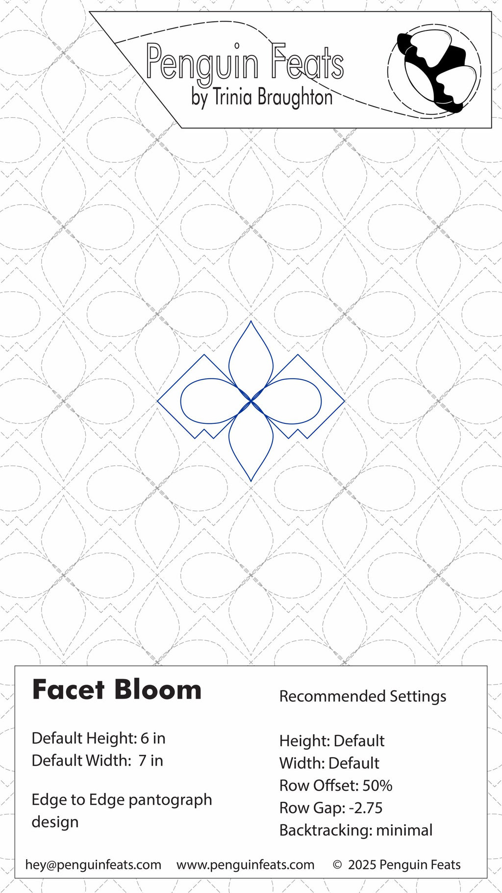 Design pattern for 'Loom Bloom' with recommended settings on a white background