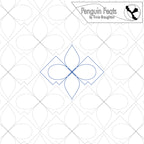Quilting design with geometric pattern and 'Penguin Feats' branding.