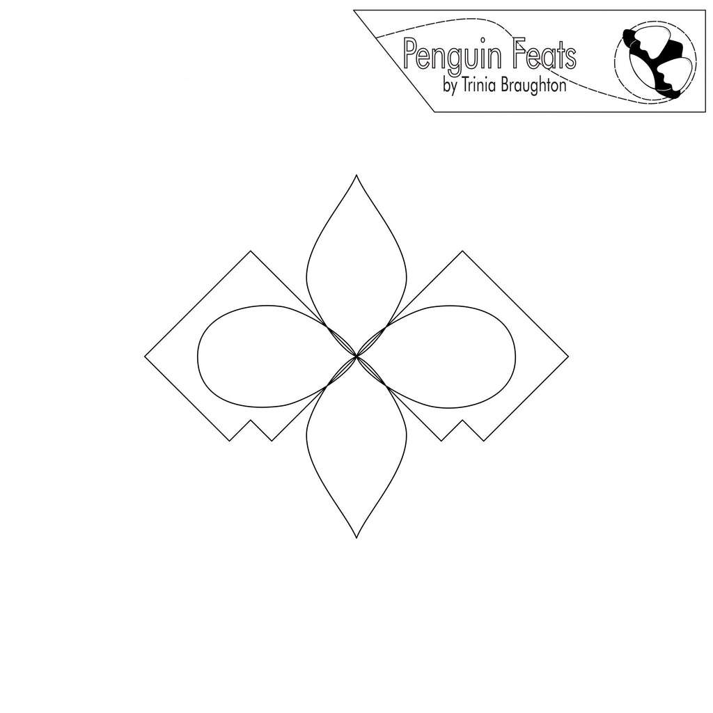Black and white geometric design with 'Penguin Feats' logo at the top