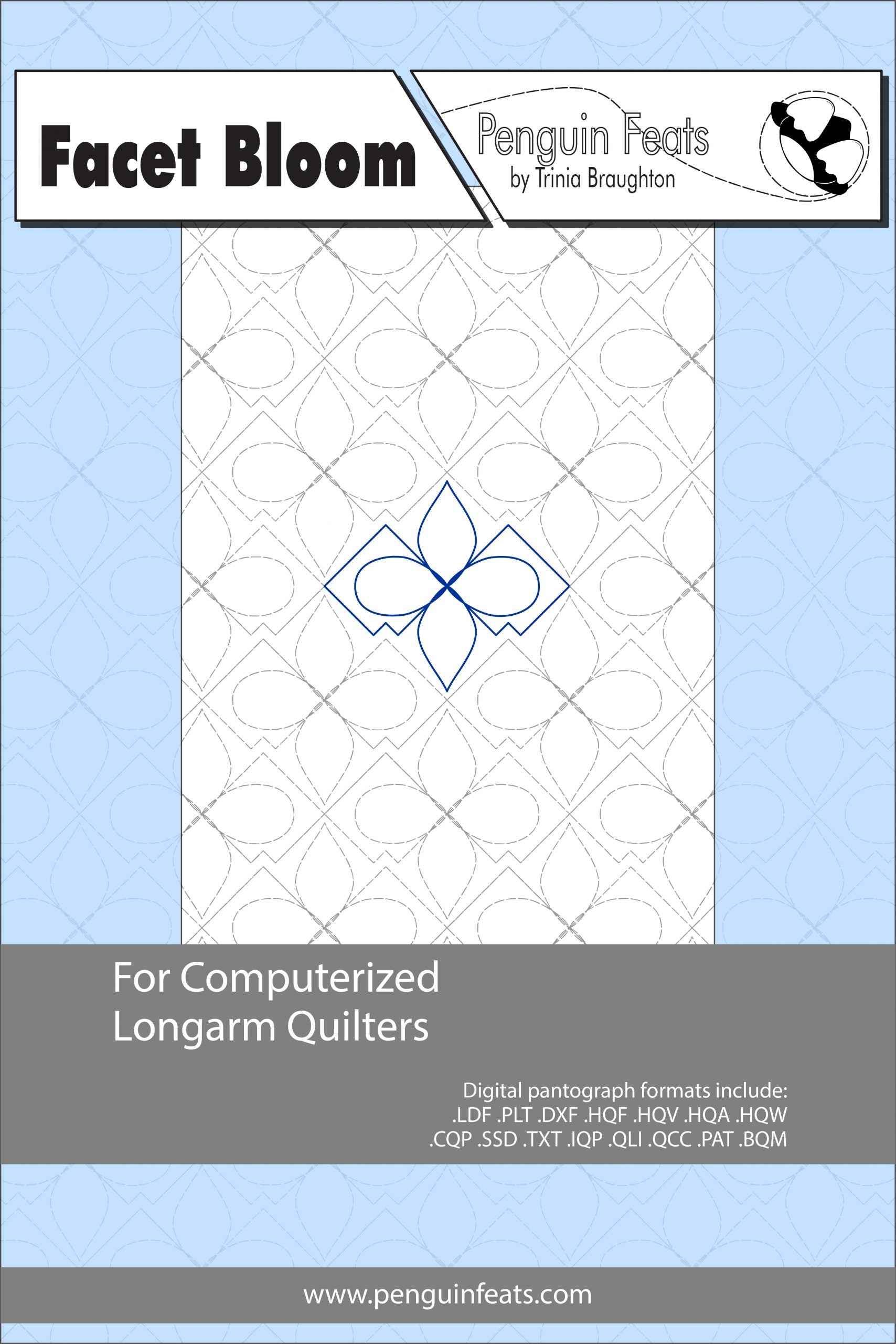 Quilting design pattern with geometric pattern on a light blue background