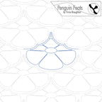 Continuous line design of repeating flower on white background, featuring the brand 'Penguin Feats' by Trinia Braughton.