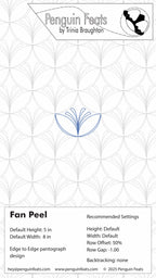 Design sheet for a fan peel with geometric pattern and branding information.