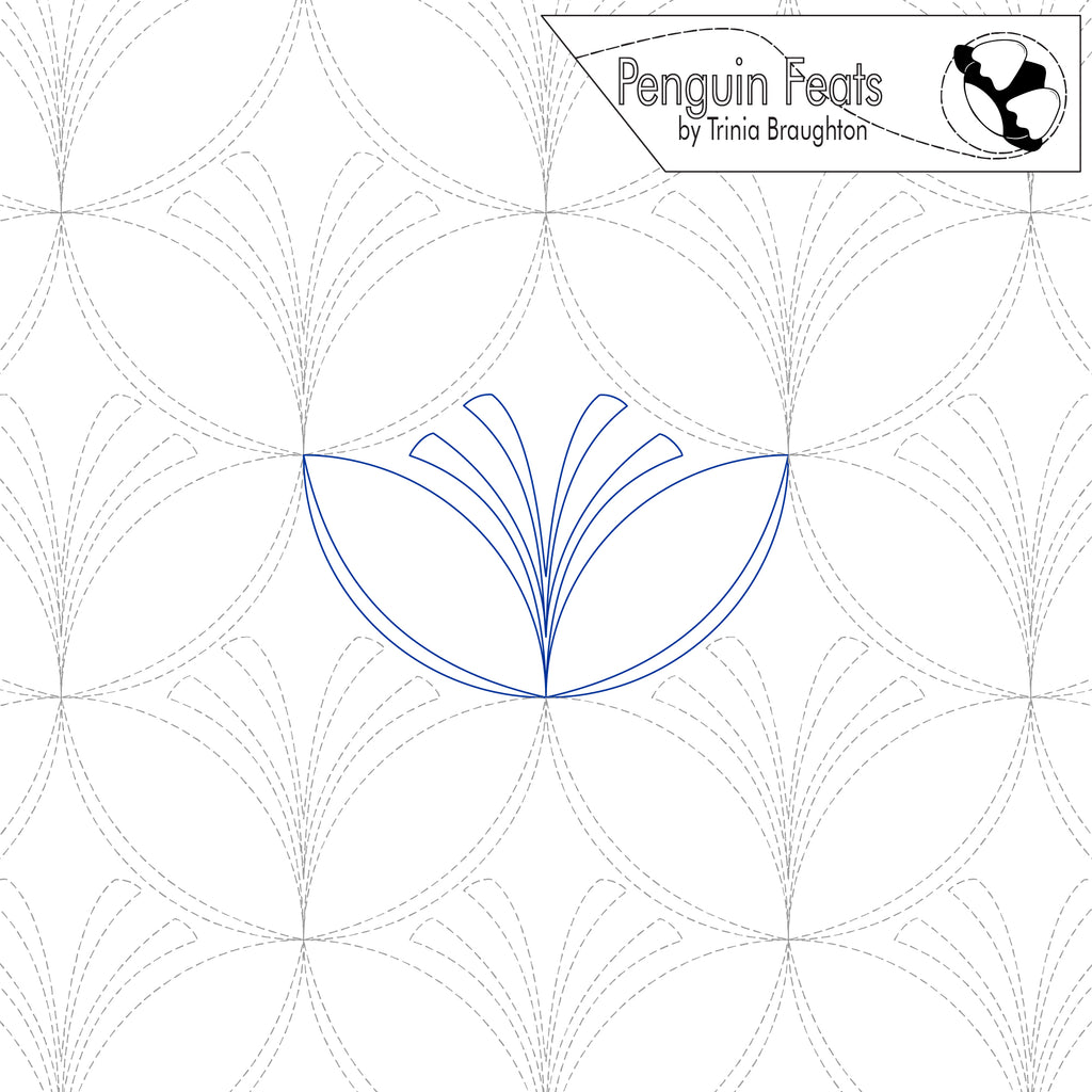 Design with geometric pattern and 'Penguin Feats' branding on a white background