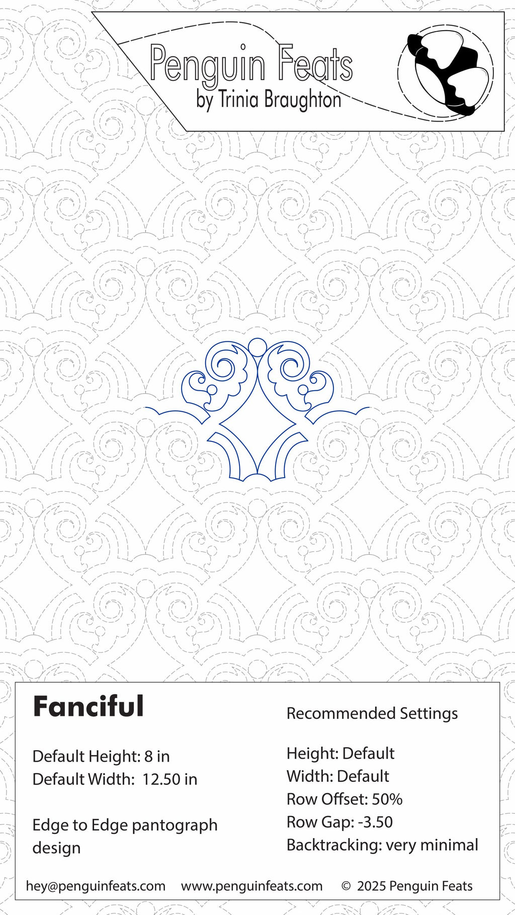 Design sheet for 'Fanciful' with decorative elements and branding information.