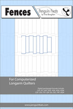 Design for fences used by computerized longarm quilters with a blue background and text.