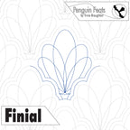 Outline of a finial design with 'Penguin Feats' branding at the top and 'Finial' text at the bottom.