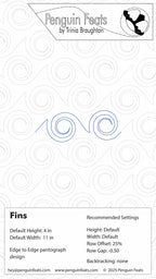Design sheet settings for Fins, a swirling design with waves text and branding at the top