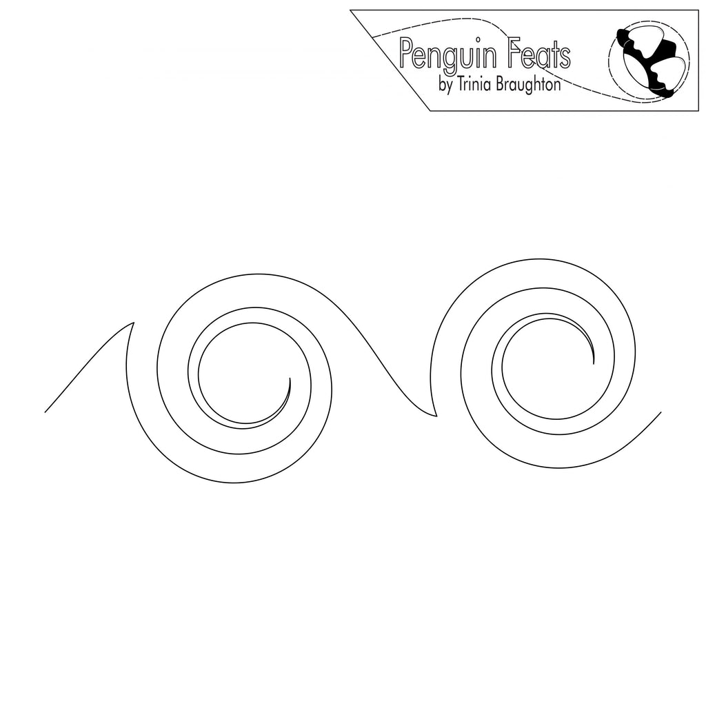 Two interlocking spiral shapes with 'Penguin Feats' logo at the top.