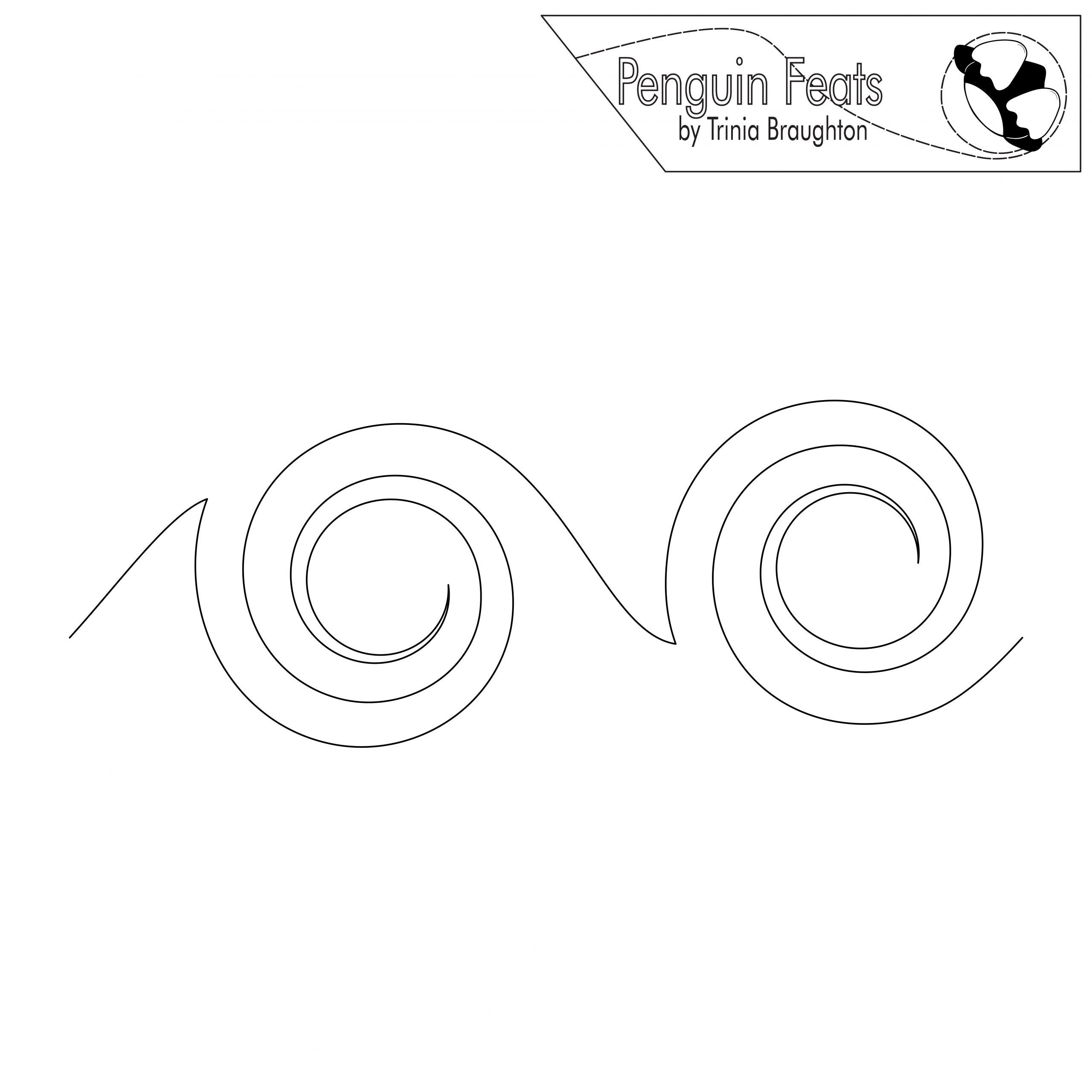 Two interlocking spiral shapes with 'Penguin Feats' logo at the top.