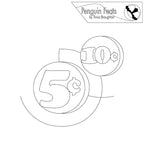 Outline of two coins with '5c' and '10c' values, featuring the 'Penguin Feats' logo.