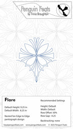 Design of a snowflake with technical specifications on a gray background, featuring the brand 'Penguin Feats'.