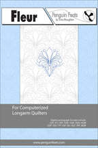 Design pattern for computerized longarm quilters with a blue floral pattern on a light blue background.