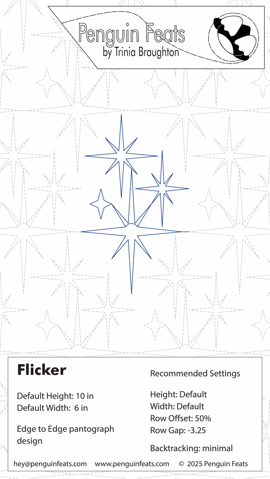 Penguin Feats star design with technical specifications on a white background