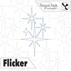 Star-shaped design with 'Flicker' text and 'Penguin Feats' branding on a patterned background.