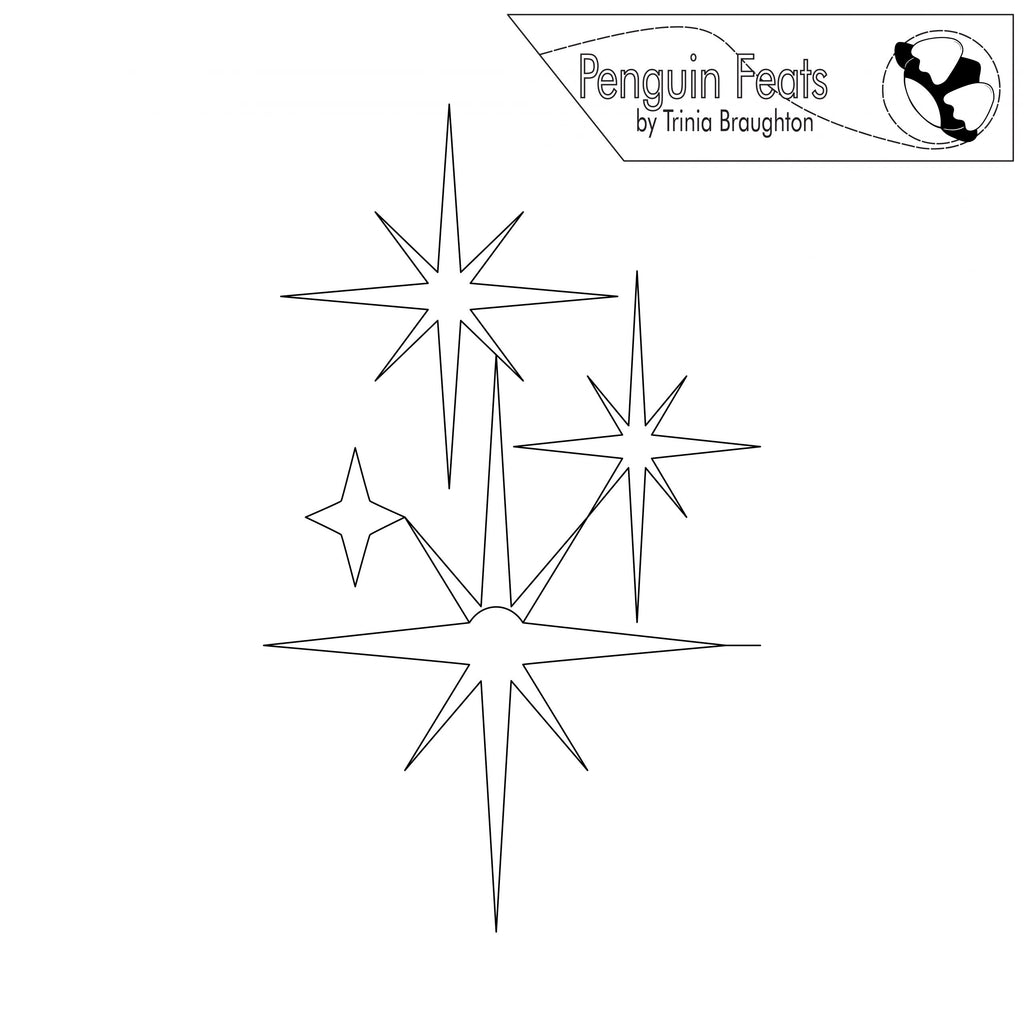 Black and white star-like shapes with 'Penguin Feats' logo at the top.