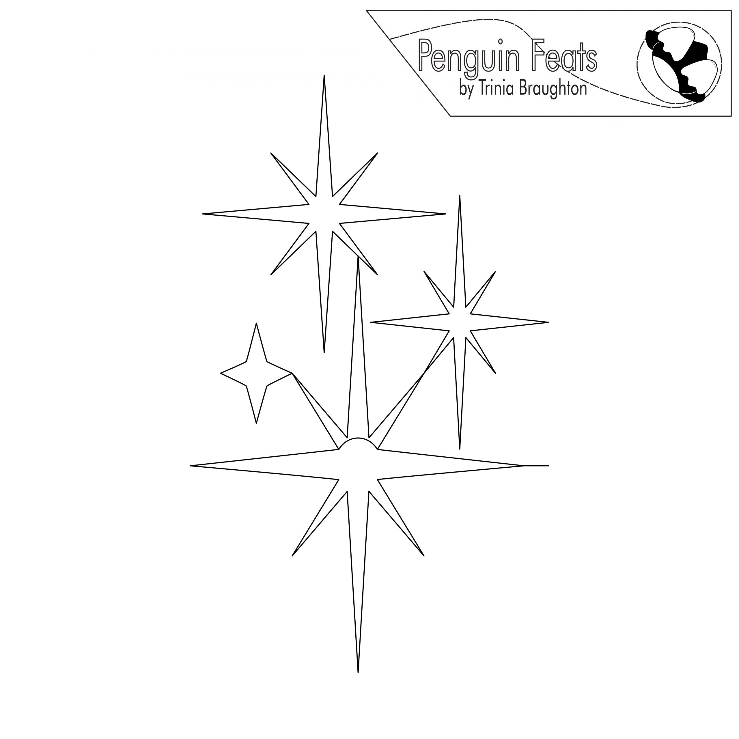Black and white star-like shapes with 'Penguin Feats' logo at the top.