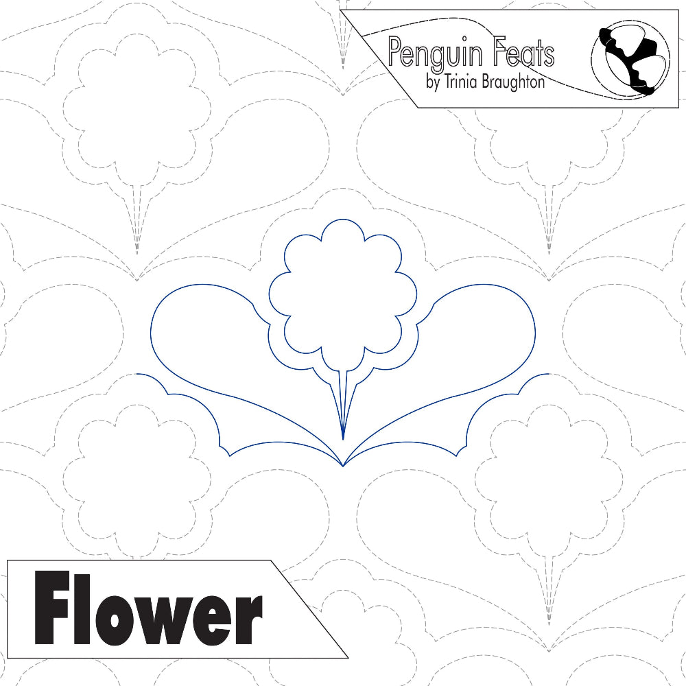 Outline of a flower design with 'Penguin Feats' branding at the top.