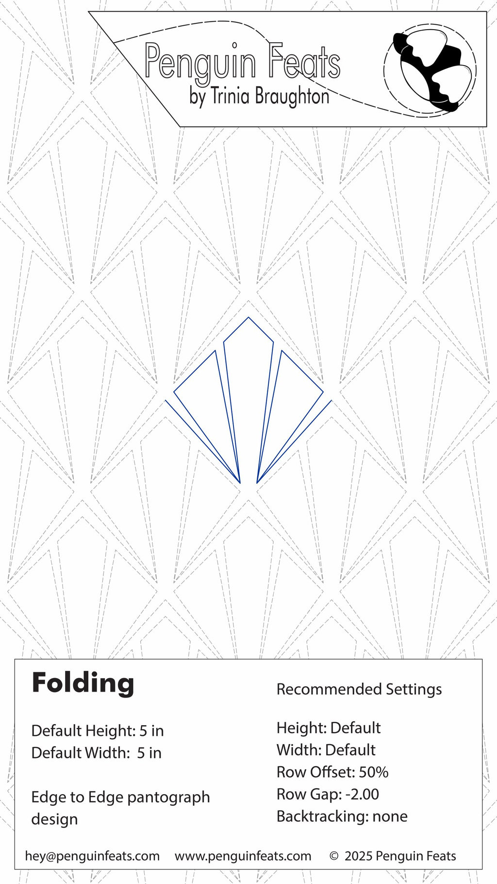 Technical sheet of a geometric design with text and branding at the top.