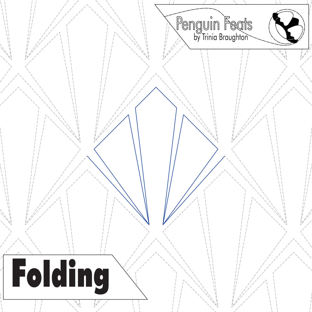 Geometric folding design with text 'Penguin Feats' and 'Folding' on a white background.