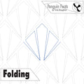 Geometric folding design with text 'Penguin Feats' and 'Folding' on a white background.