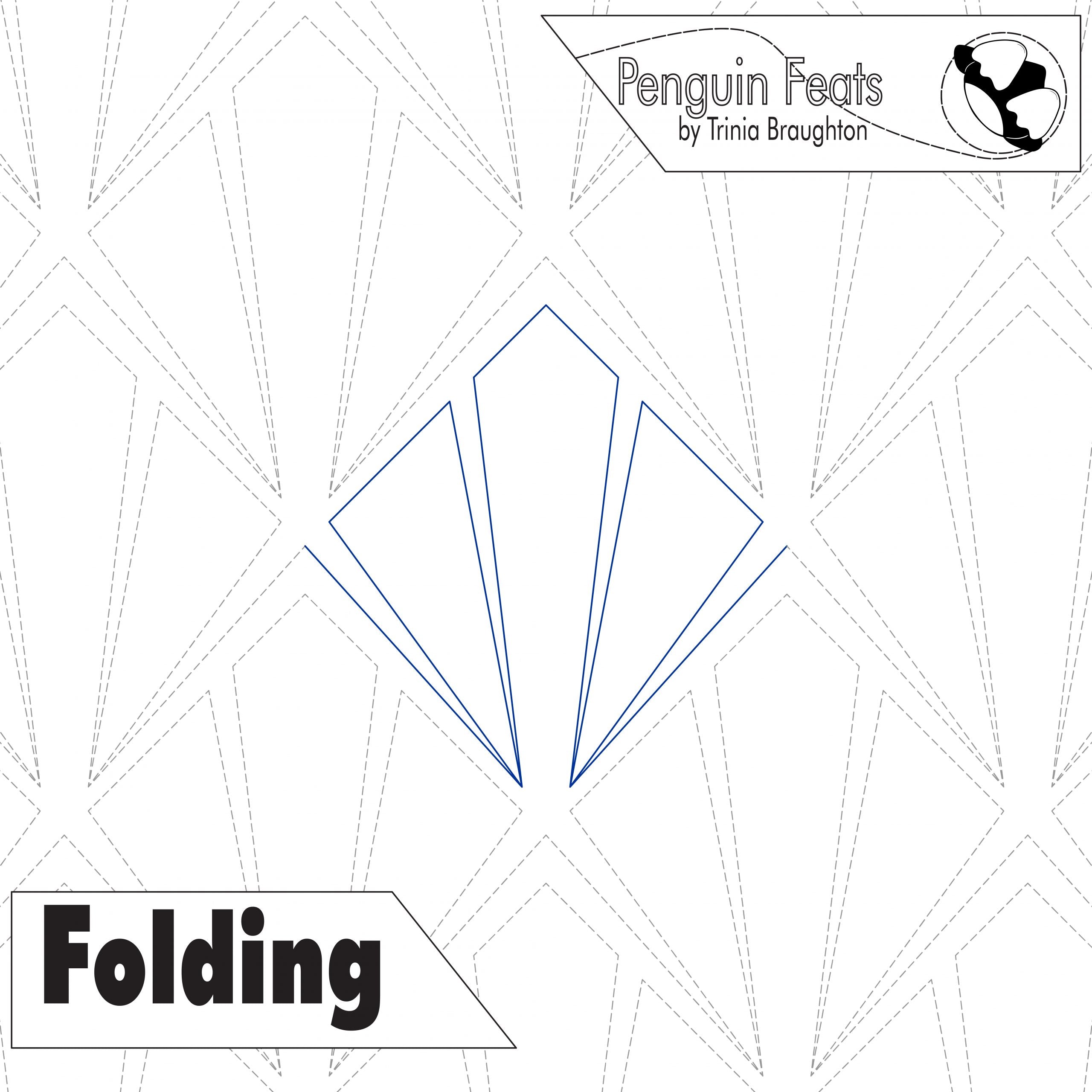 Geometric folding design with text 'Penguin Feats' and 'Folding' on a white background.