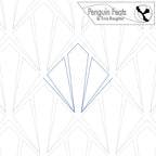 Geometric pattern with a blue diamond shape on a white background, featuring the text 'Penguin Feats by Trinia Braughton'.
