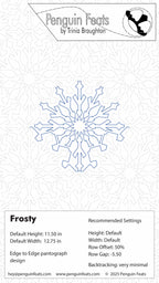 Snowflake design with Trinia Braughton's 'Penguin Feats' branding on a light gray background.