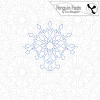 Blue snowflake design on a white background with 'Penguin Feats' branding.