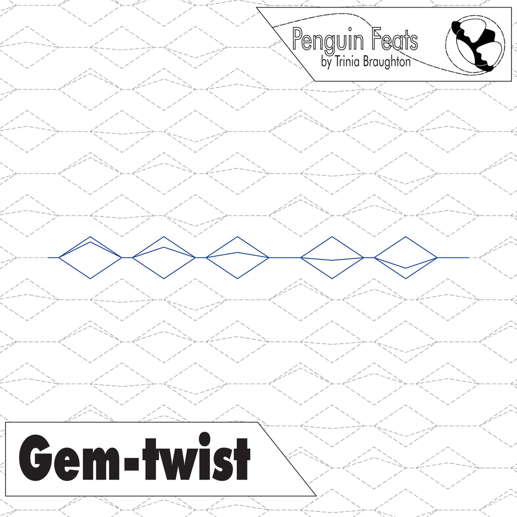 Quilting pattern with 'Gem-twist' design on a quilt background