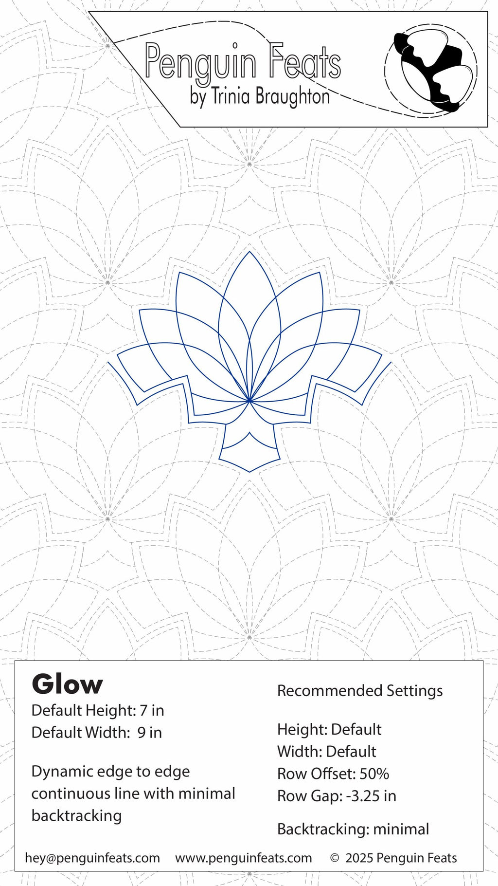 Design of a leaf-like shape with text and branding at the top and bottom