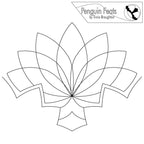 Black and white geometric design with 'Penguin Feats' logo at the top right corner.