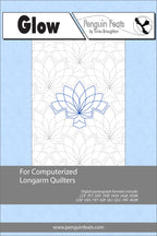 Glow pattern for computerized longarm quilters with a blue flower design on a light blue background.