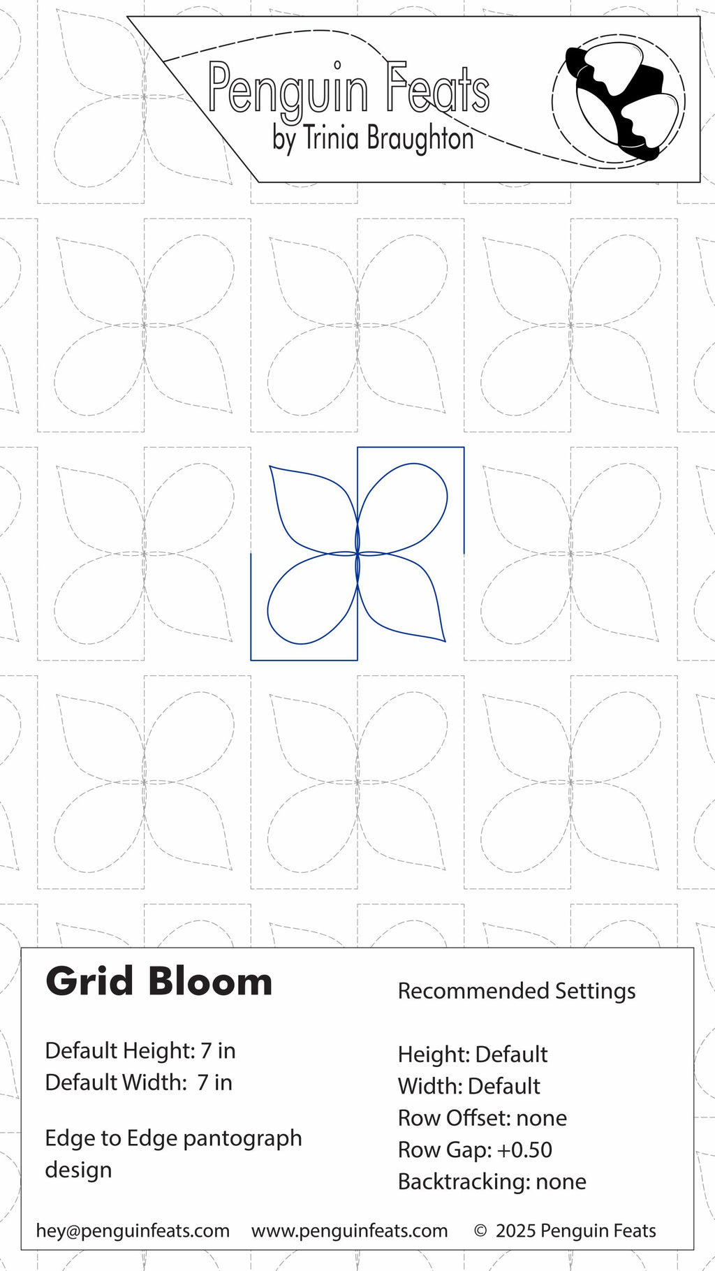 Quilting design template for 'Twisted Two' pattern by Trinia Braughton with branding at the top.