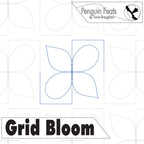 Design pattern with 'Grid Bloom' and 'Penguin Feats' branding on a white background
