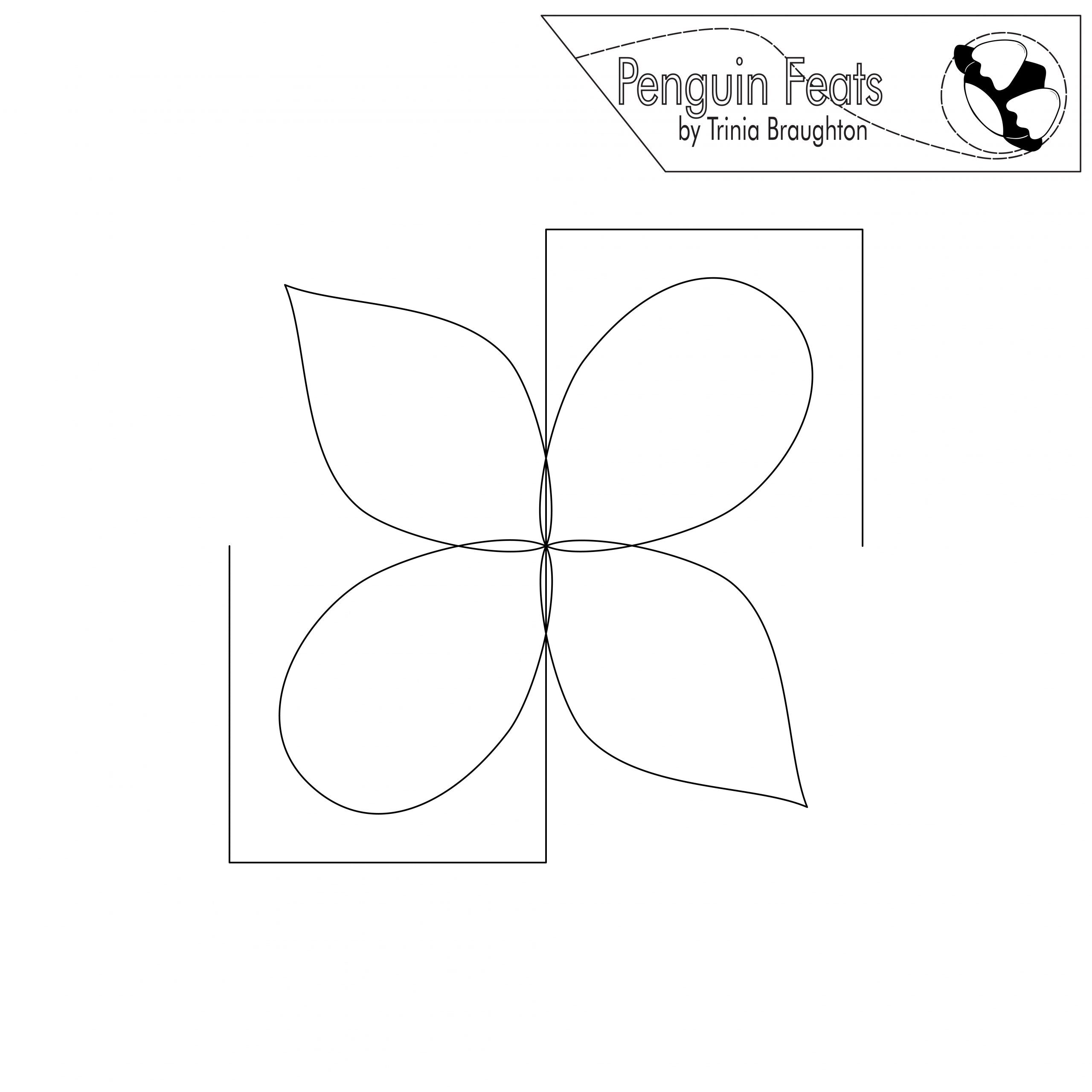 Black and white outline of a four-leaf clover with 'Penguin Feats' branding at the top.