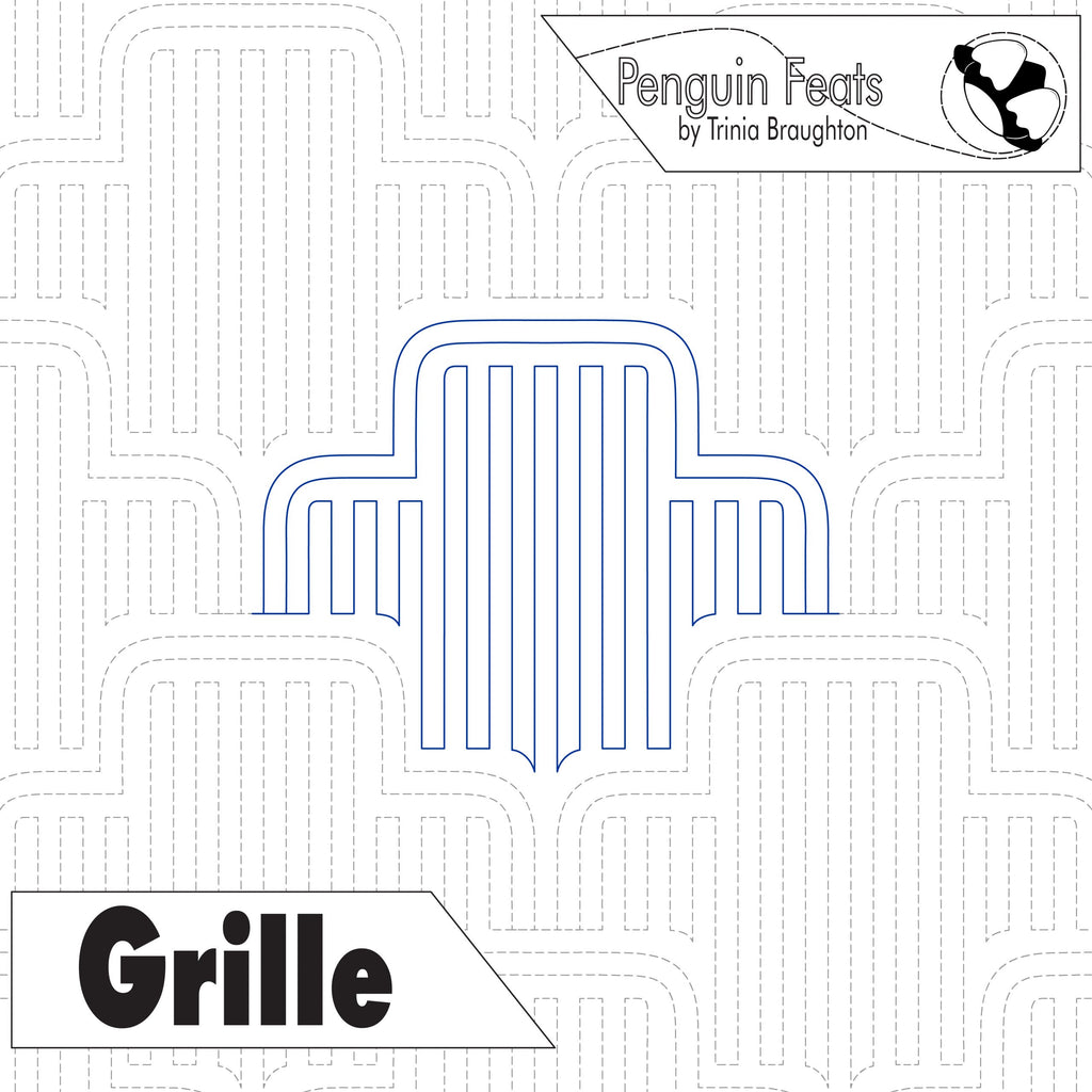 Grille design with 'Penguin Feats' branding on a white background