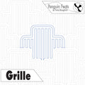 Grille design with 'Penguin Feats' branding on a white background