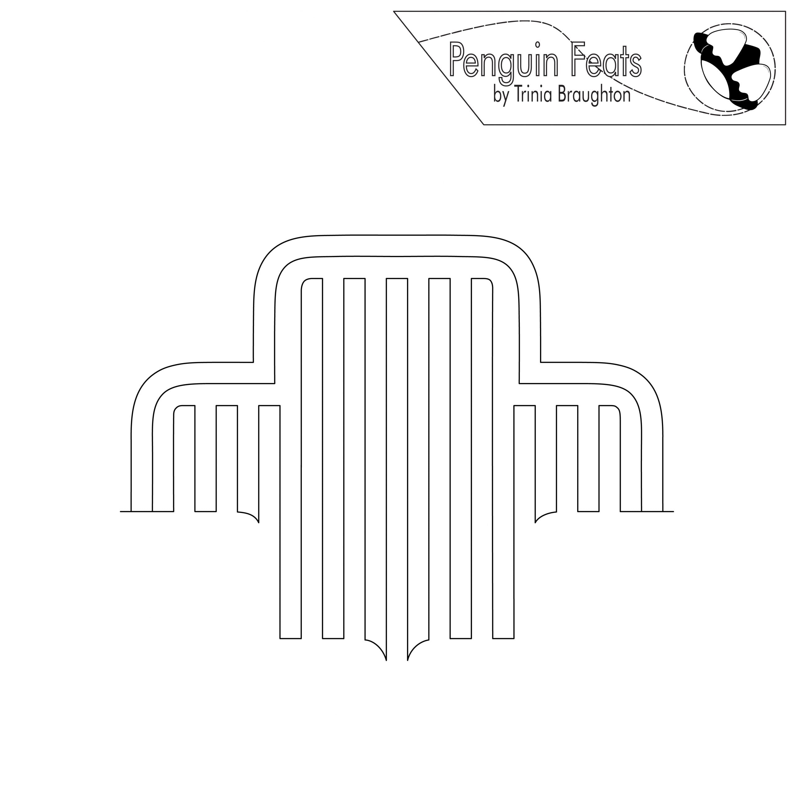 Continuous line design of graphic vertical lines with 'Penguin Feats' logo at the top