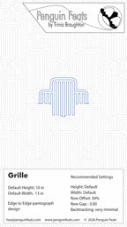 Grille design with Penguin Feats by Trinia Braughton branding on a white background