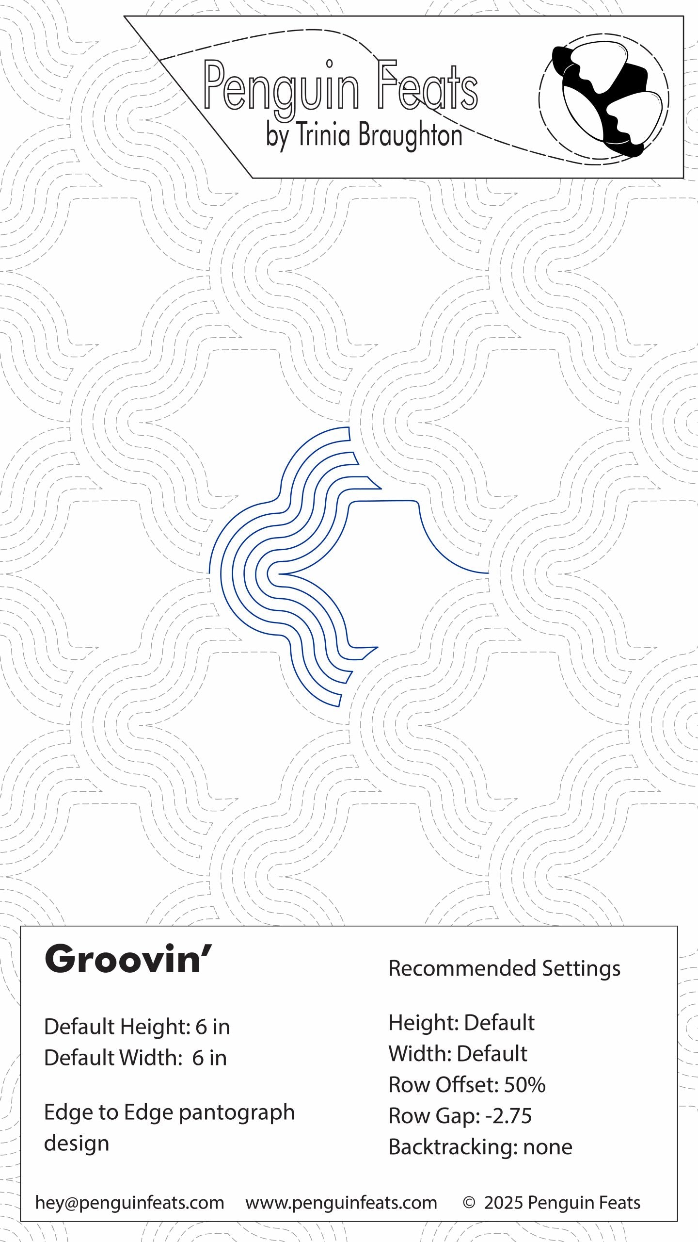 Penguin Feats by Trinia Braughton pattern design with wavy lines on a white background