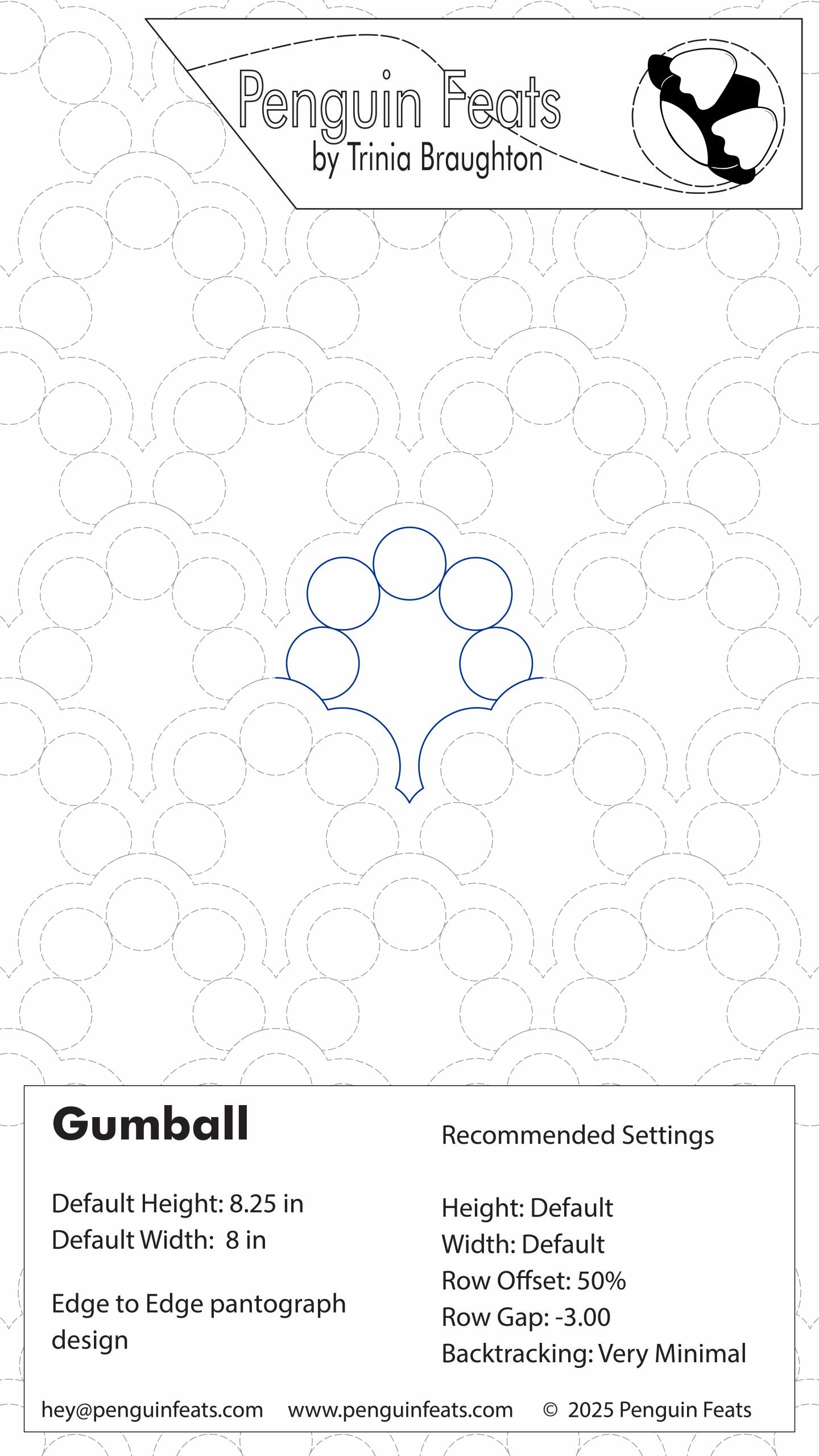 Gumball pattern design with text and branding on a white background