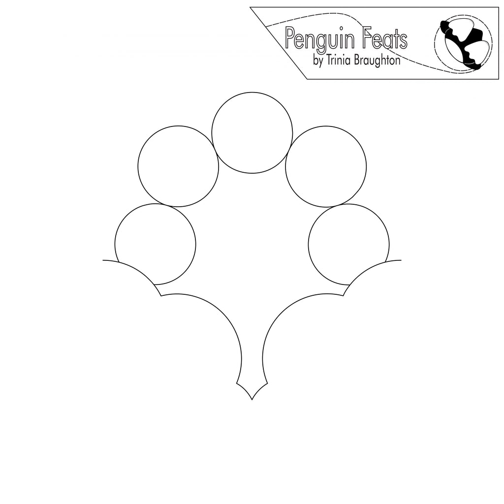 Continuous line design of circles in an art with 'Penguin Feats' branding at the top.