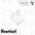 Design of a heart-shaped pattern with 'Penguin Feats' branding and 'Heartcurl' text.