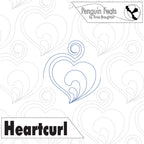 Design of a heart-shaped pattern with 'Penguin Feats' branding and 'Heartcurl' text.