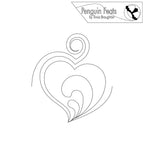 Heart-shaped design with swirling patterns on a white background, featuring the 'Penguin Feats' logo.