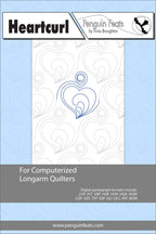 Heartcurl pattern sheet for computerized longarm quilters with a blue and white design on a light blue background.