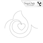 Outline of a swirl with a heart in the center, labeled 'Penguin Feats by Trinia Braughton'.