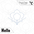 Continuous line flower design with 'Penguin Feats' branding on a white background