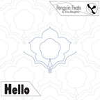Continuous line flower design with 'Penguin Feats' branding on a white background